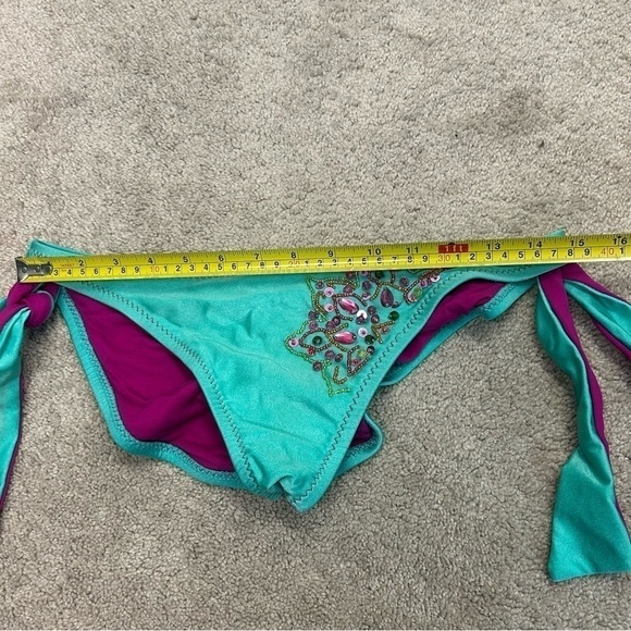 Becca teal purple beaded bikini with side tie M - Picture 5 of 8